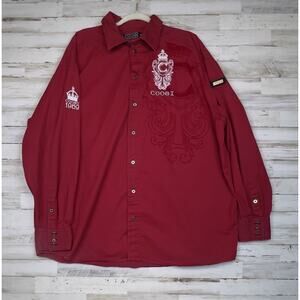 COOGI Australia Red Embroidered Crest Button Up Shirt XXXL Men Vtg Streetwear